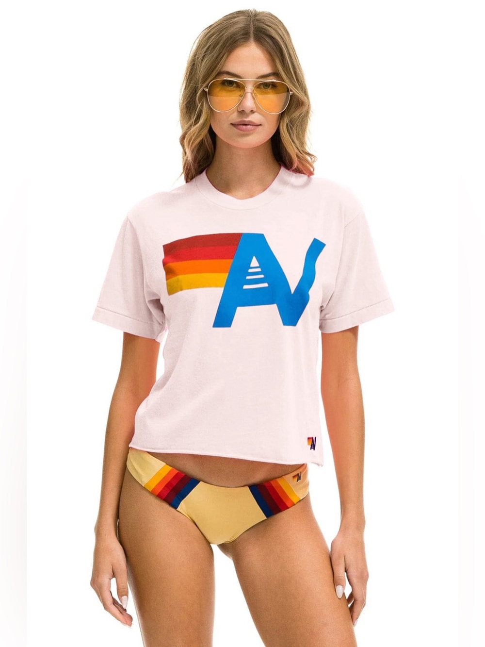 Aviator Nation Logo Boyfriend Tee Light Pink M Medium Retro Graphic Crop T-Shirt